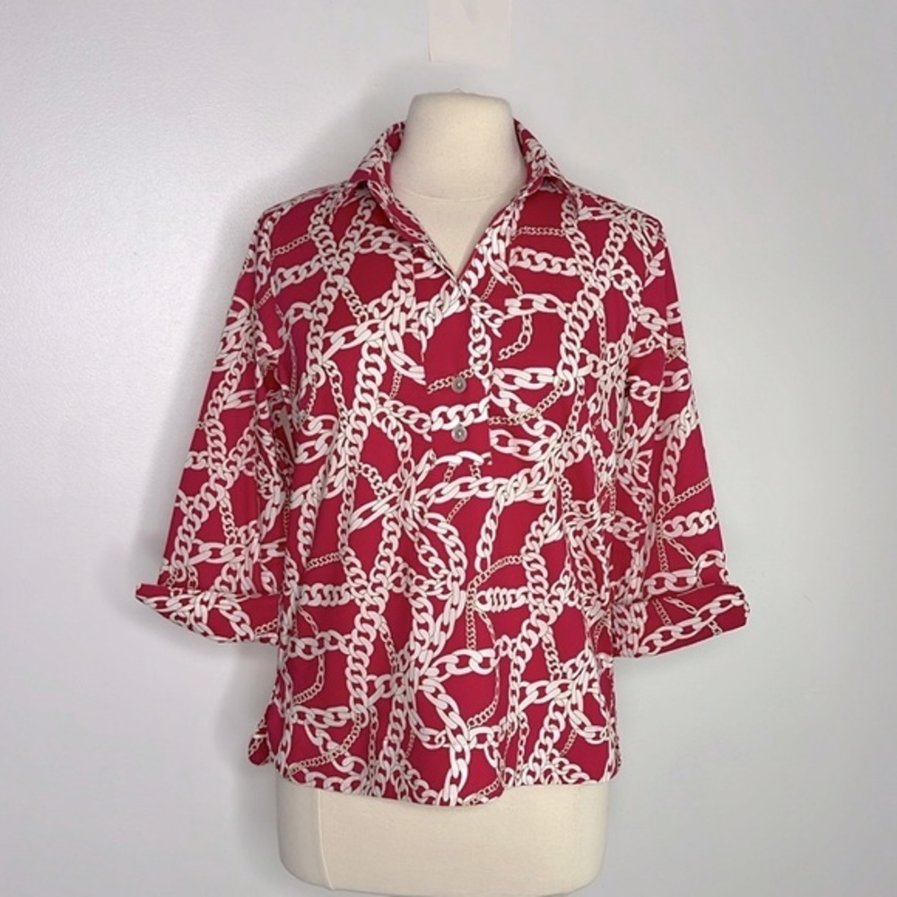 Hinson Wu Aileen 3/4 Sleeve Chain Link Print Shirt size 4